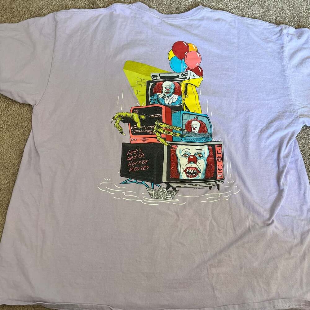 IT Movie Pennywise Let's Watch Horror Movies TV Stack Graphic T-Shirt XXL